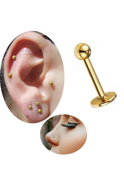 MAZEN Stainless Tarnish Surgical Steel Labret Lip Tragus Cartilage Piercing Gold Short Size