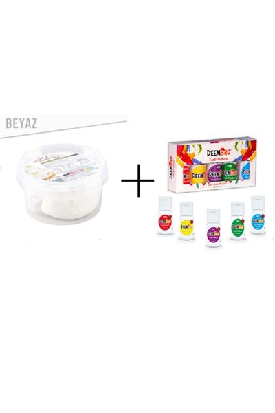 LİZYA Gıda Gıda Boyası 5 Adet 5 Renk 10 Ml X Su Bazlı Deembro Likit Boya+200gr Beyaz Şeker Hamuru