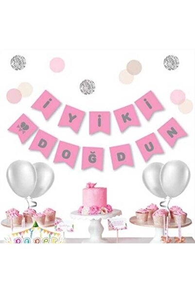 Patladı Gitti Pembe Zemin İyi Ki Doğdun Gümüş Banner