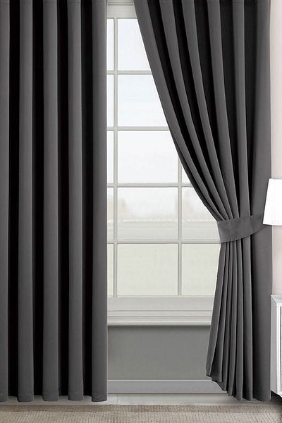 VANESSA PERDE Gray Blackout Pleatless Flat Stitching Curtain