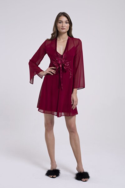 VİSON BY SEVİNÇ ÜRKMEZ Kadın Kısa Bordo Altılı Çeyiz Seti