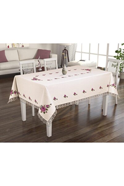 WENESSİ Kanaviçe Baskılı Güpürlü Masa Örtüsü 160x220cm