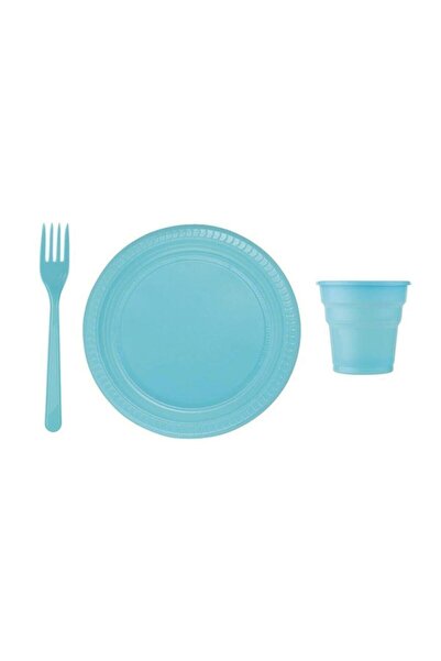 Genel Markalar Mavi Tabak Bardak Çatal Seti Plastik 25 Kişilik Tek Kullanımlı...