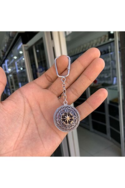 Genel Markalar Pusula Model Telkari Işlemeli Gümüş Anahtarlık