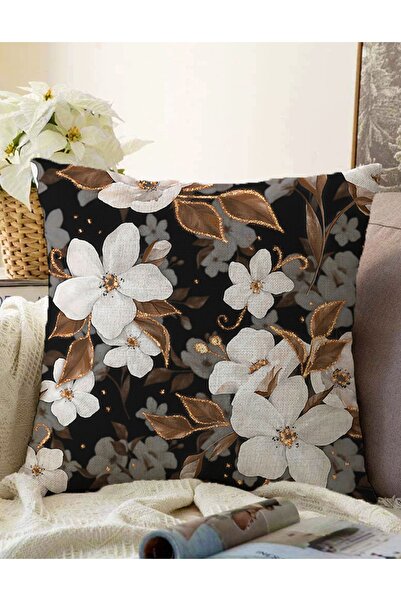 Realhomes Çift Taraflı Siyah Zeminde 3d Çiçekler Temalı Modern Raşel Örme Yas...
