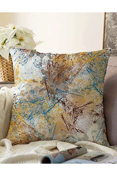 Realhomes غطاء وسادة راشيل محبوك مزدوج الجوانب مع نمط عمل طلاء مائي ذهبي على ...