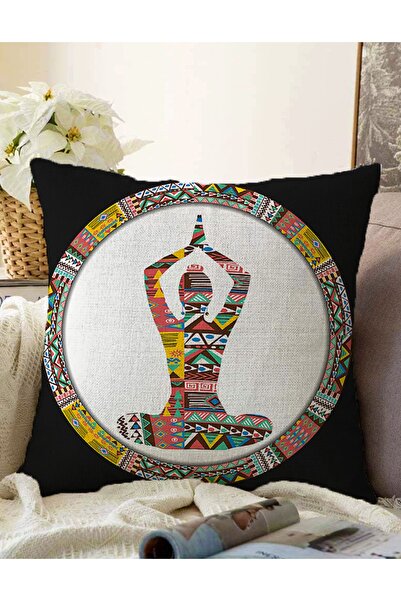 Realhomes Pernă neagră tricotată cu două fețe cu motiv yoga - Husă decorativă...
