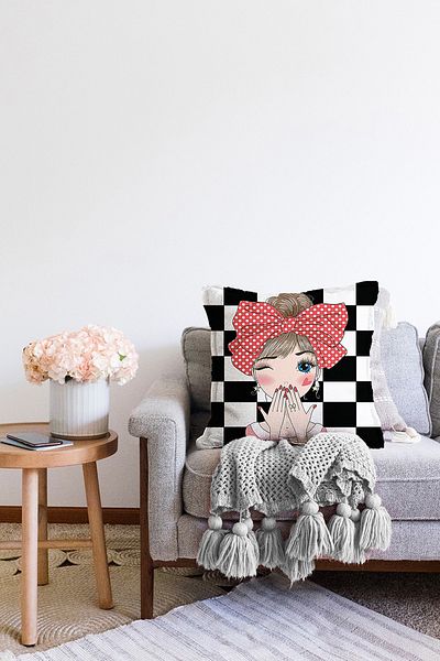 Realhomes Fată de pernă tricotată Raschel, cu imprimeu digital, cu două fețe, în carouri