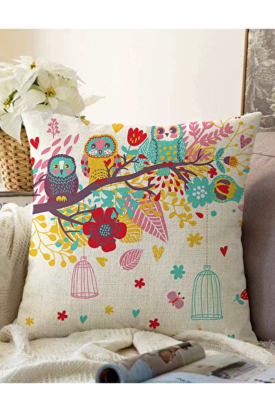 Realhomes Baykuş Desenli Çift Taraflı Dijital Baskılı Dekoratif Raşel Örme Ya...