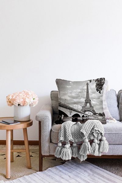 Realhomes Turnul Eiffel Față de pernă decorativă cu imprimare digitală, tricotată Raschel