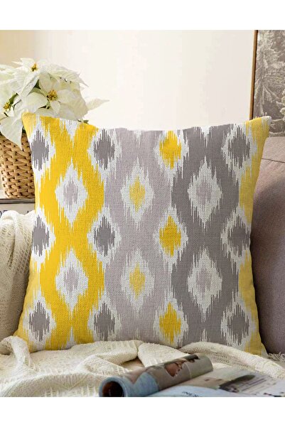 Realhomes Çift Taraflı Sarı Gri Zigzag Desenli Modern Tasarımlı Dekoratif Raş...