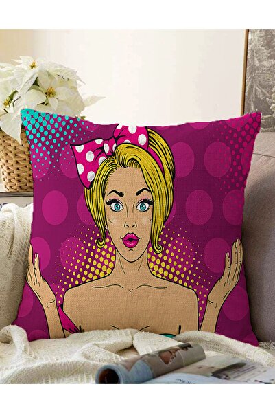 Realhomes Husă de pernă decorativă, tricotată Raschel, cu model popart cu buline fucsia