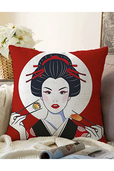Realhomes Dvostrana moderna rašel pletena jastučnica sa motivom japanske devo...