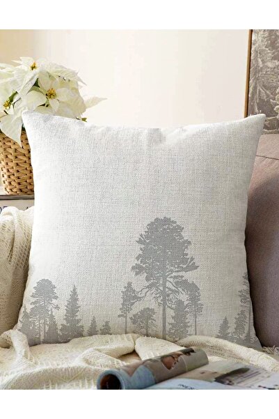 Realhomes Beyaz Zeminde Gri Ağaç Tasarımlı Çift Taraflı Dekoratif Raşel Örme ...