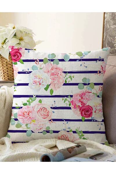 Realhomes غطاء وسادة محبوك منقوش بخطوط زرقاء مطبوع رقميًا على الوجهين من راشيل