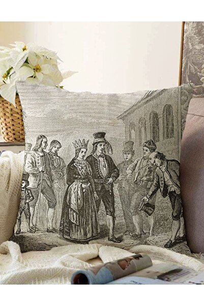 Realhomes Çift Taraflı Siyah Beyaz Zeminde Kral Ve Kraliçe Motifli Dekoratif ...