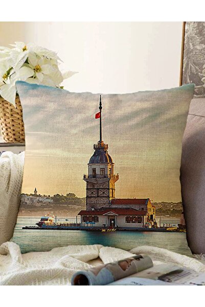 Realhomes Çift Taraflı Kız Kulesi Dijital Baskılı Dekoratif Raşel Örme Yastık...
