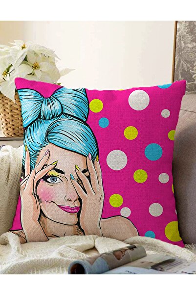 Realhomes Pop Art Dijital Baskılı Dekoratif Çift Taraflı Raşel Örme Yastık Kı...