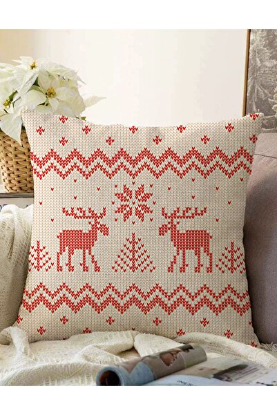 Realhomes غطاء وسادة محبوك بتصميم راشيل مطبوع رقميًا على شكل غرز متقاطعة على ...