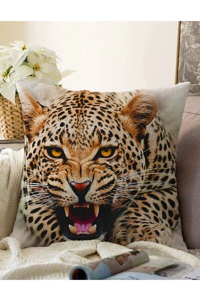 Realhomes Çift Taraflı Leopar Resimli Dijital Baskılı Dekoratif Raşel Örme Ya...