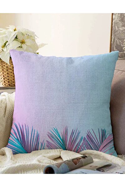 Realhomes Husă de pernă Raschel cu două fețe, fundal albastru praf, frunze tr...