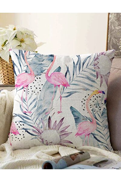 Realhomes Çift Taraflı Flamingo Desenli Dijital Baskılı Raşel Örme Yastık Kır...