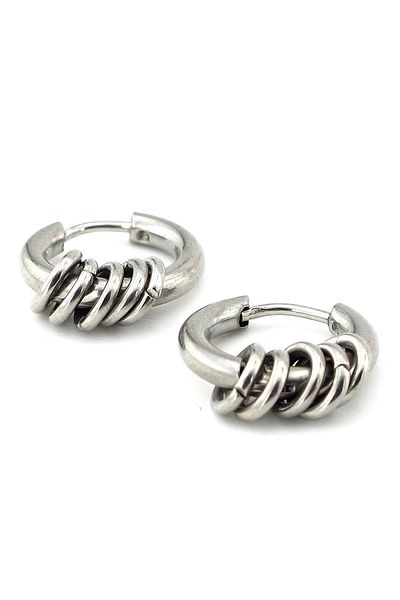 Solfera Five Hoop Dangle Silver Color Steel Men's Hoop Earrings E860