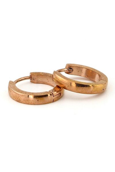 Solfera Rose Color Slanted Model Steel Hoop Men's Earrings E817