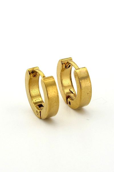 Solfera Gold Color Gold Yellow Steel Men's Unisex Hoop Earrings E738