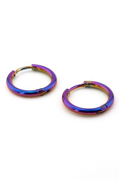 Solfera Iridescent Swivel 16mm Outer Diameter Stainless Steel Hoop Earrings E770
