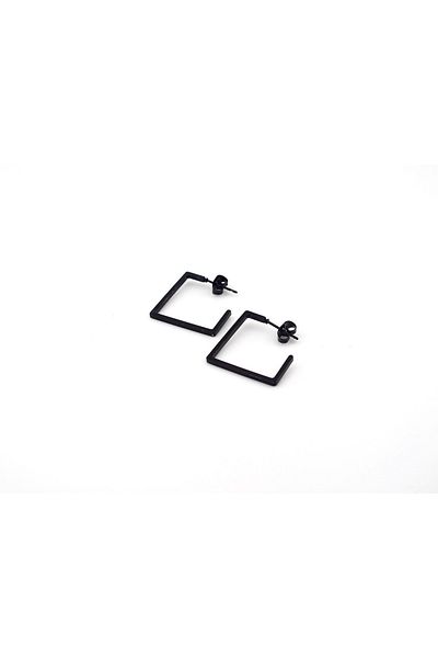 Solfera Quadrilateral Square Shaped Stainless Black Steel Unisex Earrings E788