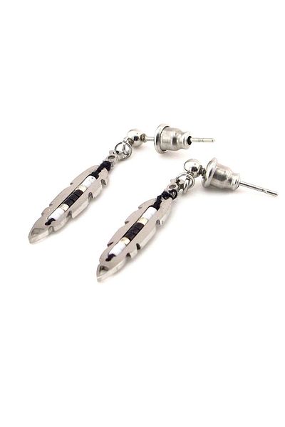 Solfera Native American Luck Feather Black and White Unisex Steel Earrings E853