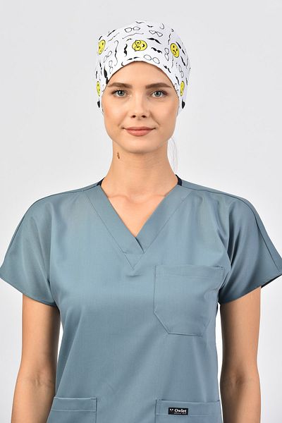 Owlet Medikal White Surgical Bonnet with Mustache Pattern
