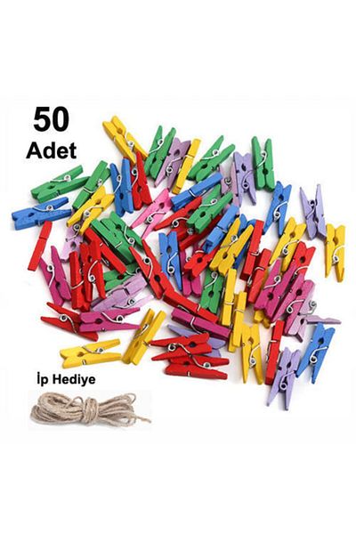 Hobialem 50 Pieces Mini Pegs - Mixed Color Photo Pegs, 10 Meters Jute String with Gift