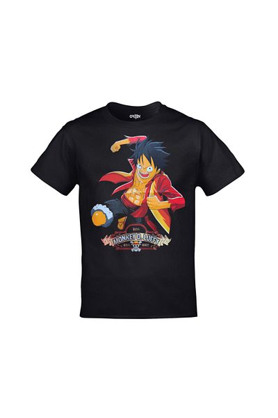 Orijin Tekstil Unisex Black One Piece Monkey D Luffy Fist Printed Tshirt