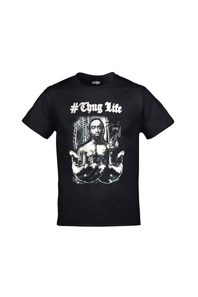 Orijin Tekstil Unisex Black 2pac Thug Life Printed T-shirt