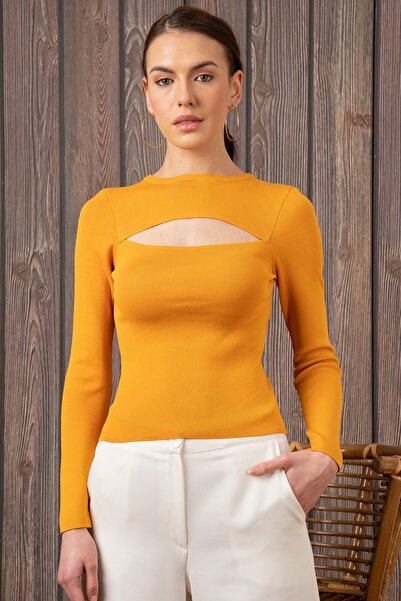 AQE FASHION Bluză Degaje galbenă cu mânecă lungă de damă