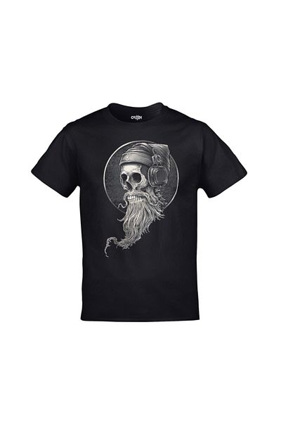 Orijin Tekstil Μπλουζάκι Unisex Μαύρο Hipster Skull Bearded Skull Printed