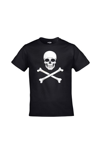 Orijin Tekstil Μπλουζάκι Unisex Μαύρο με στάμπα κρανίου