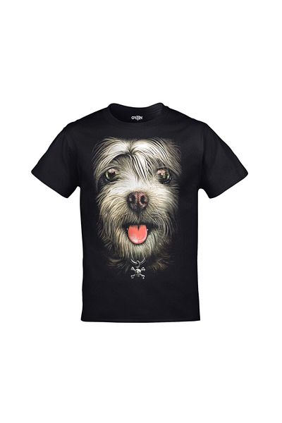 Orijin Tekstil Unisex Black Dog Puppy Printed T-shirt
