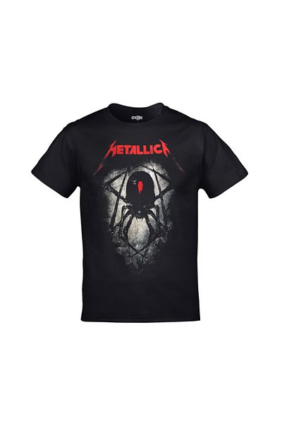 Orijin Tekstil Unisex Black Metallica Black Spider Printed Tshirt
