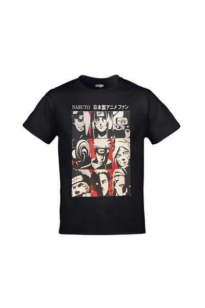 Orijin Tekstil Unisex Μαύρο μπλουζάκι Naruto με στάμπα