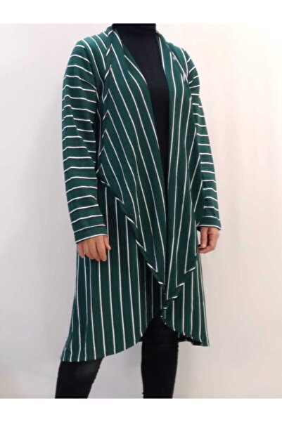 Mertcan Butik Ženska zelena jakna Prugasto Šal kragna