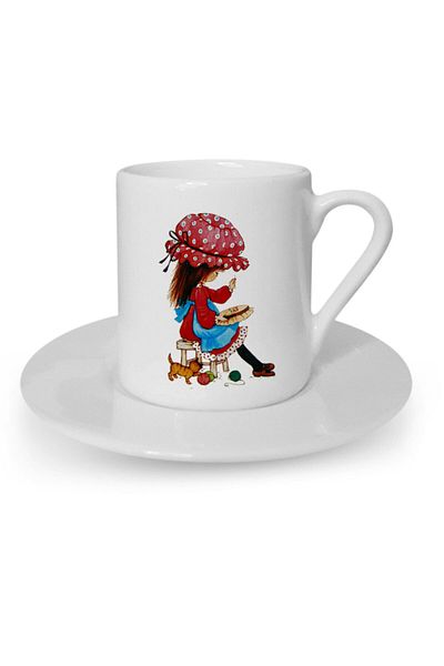 HRS Girl Cross Stitching Turkish Coffee Cup