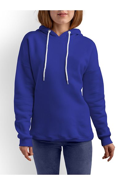 ACR Giyim Tekstil Forma Baskı Women's Saks Blue Hooded Sweatshirt