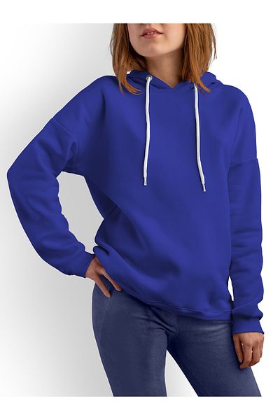 ACR Giyim Tekstil Forma Baskı Women's Saks Blue Hooded Sweatshirt