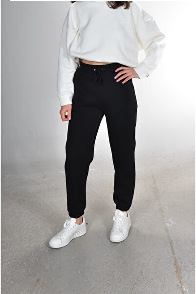 BADO WOMAN Γυναικείο μαύρο χοντρό αθλητικό παντελόνι