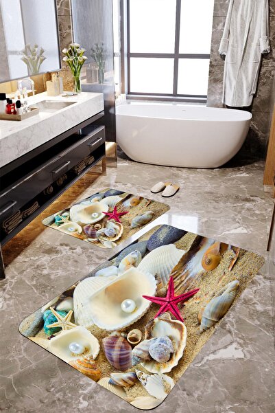 MEKTA HOME 3 Boyutlu Midye Kabuğu Desenli 2'li Banyo Paspas Takımı Mktbp-002 ...