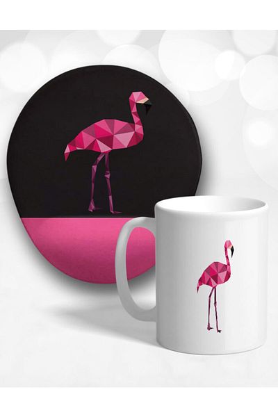 Onartem Pink Flamingo Oval Wrist Mouse Pad and Mug Set