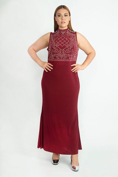 Şans Rochie de seară de damă marime mare, rosie, brodată cu piatra 65n20690